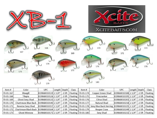 New Xcite Baits XB-1 Squarebill Crankbaits