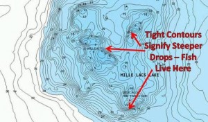 Tight Contour Lines Show Us Where Fish might Be - image courtesy Navionics