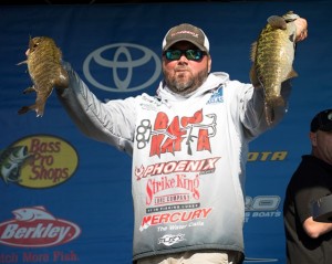 Greg Hackney Still Leading Angler of the Year Race after Day One at Escanaba - photo by Mark Copley  Strike King Lure Company