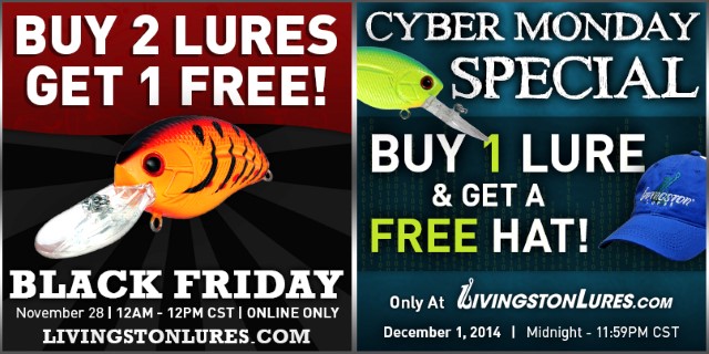 Livingston Lures Black Friday and Cyber Monday Deals  Advanced  Angler::Bass Fishing News::Bassmaster::Major League Fishing