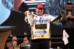 Jacob Powroznik with his two Biggest from Day Three of the 2015 Bassmaster Classic - photo by Dan O'Sullivan
