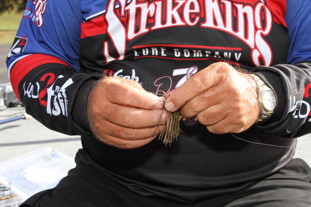 2 To Tie a Palomar Knot Start by Inserting the end of the Seaguar Flippin' Fluorocarbon Into the Eye of His signature Premier Pro Model Jig