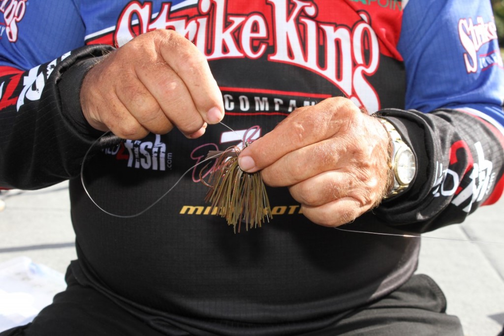 3 Insert the Seaguar Flipin' Fluorocarbon Line Back through the eye of the jig